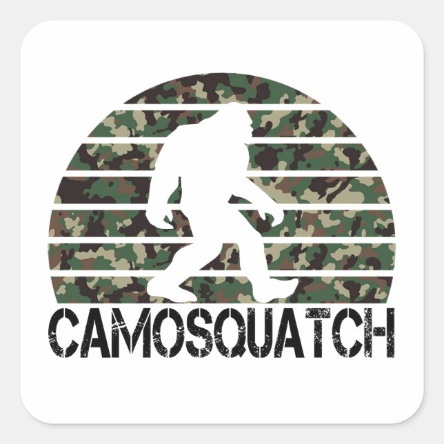 Camosquatch Funny Bigfoot Quadratischer Aufkleber (Vorderseite)