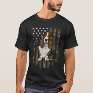 Camouflage American Flag Basset Hound 4. Juli USA T-Shirt