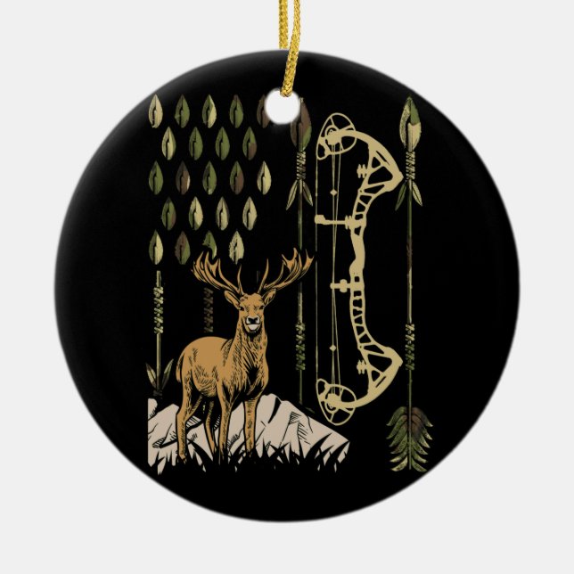 Camouflage American Flag Bowhunting Bow Archery De Keramik Ornament (Vorne)