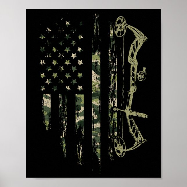 Camouflage American Flag Bowhunting Bow Archery De Poster (Vorne)