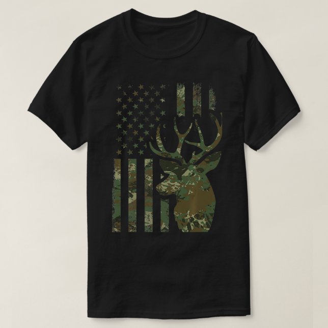 Camouflage American Flag Buck Jagd Geschenk für El T-Shirt (Design vorne)