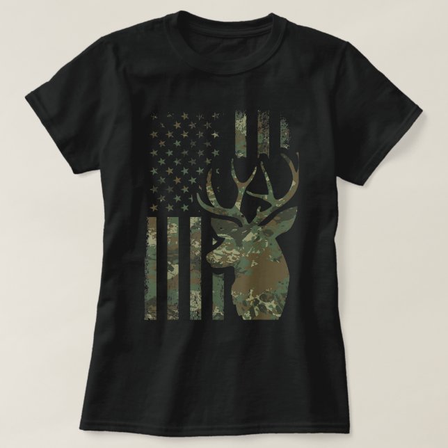 Camouflage American Flag Buck Jagd Geschenk für El T-Shirt (Design vorne)