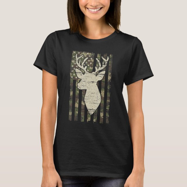 Camouflage American Flag Deer Hunting  Deer T-Shirt (Vorderseite)