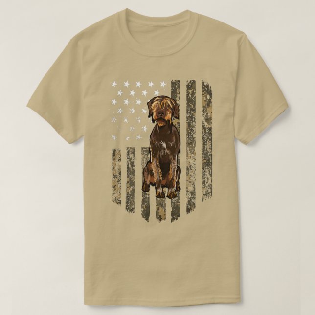 Camouflage American Flag Drahthaar Pointing Griffo T-Shirt (Design vorne)