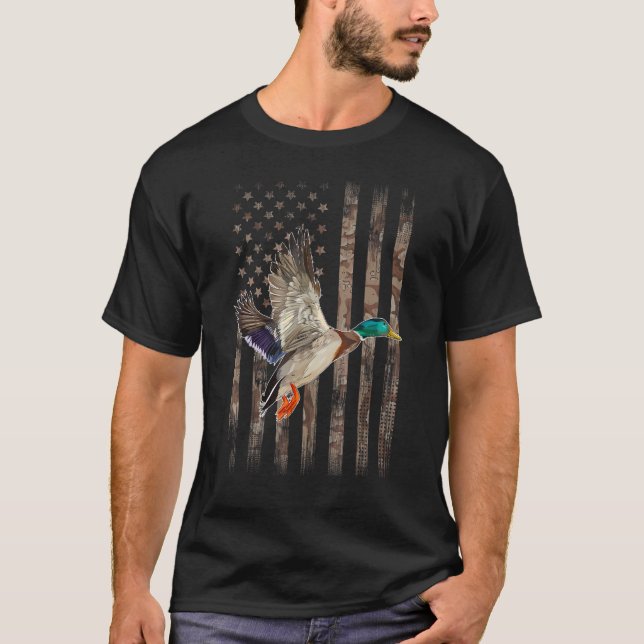 Camouflage American Flag Ente Jagd Enten Hunt T-Shirt (Vorderseite)