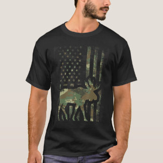 Camouflage American Flag Mount Jagen Jäger Elch T-Shirt