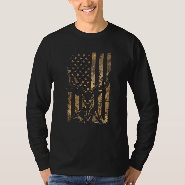 Camouflage American Flag Patriotic Deer Hunter Usa T-Shirt (Vorderseite)