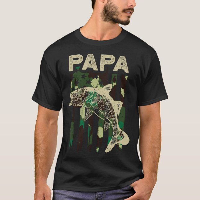 Camouflage American Flag Snook Fishing Papa Snook T-Shirt (Vorderseite)