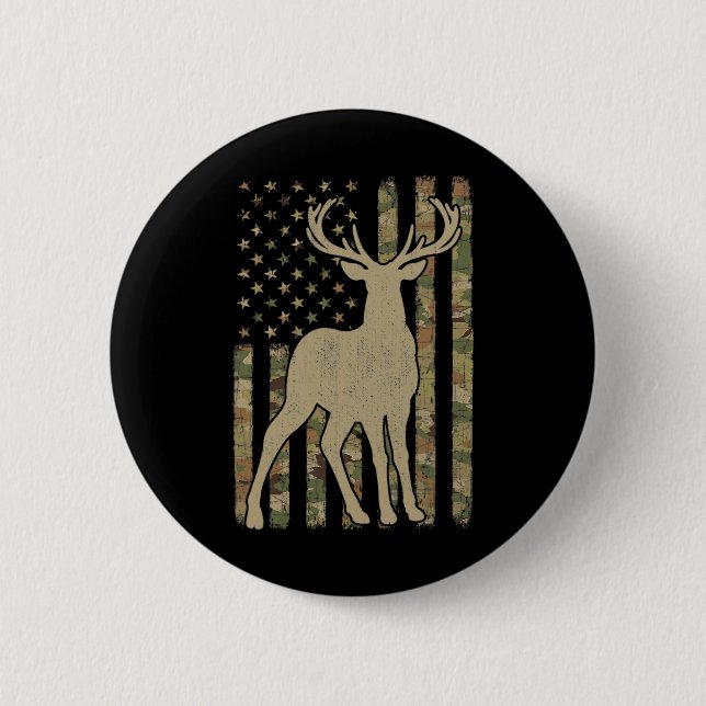 Camouflage American Flag Usa Hunter Deer Hunting E Button (Vorderseite)