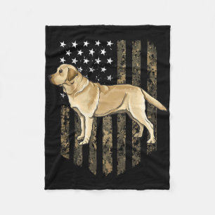 Camouflage American Flag Yellow Labrador Retriever Fleecedecke