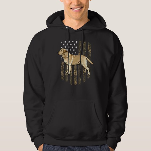 Camouflage American Flag Yellow Labrador Retriever Hoodie (Vorderseite)