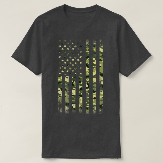 Camouflage Amerikanische Flagge Militärisches Vint T-Shirt (Design vorne)