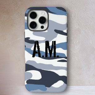 Camouflage Army Monogram Blue iPhone 16 Pro Max Hülle
