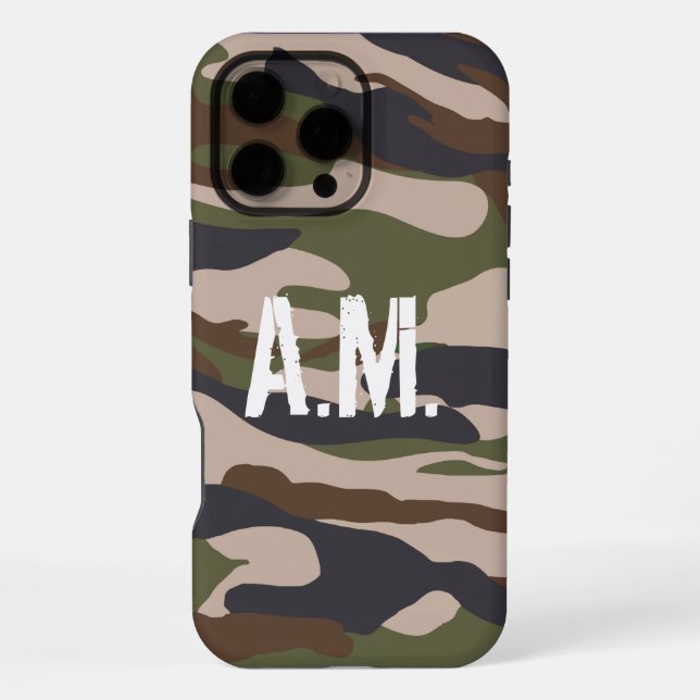 Camouflage Army Monogram Brown Green iPhone Hülle (Rückseite)