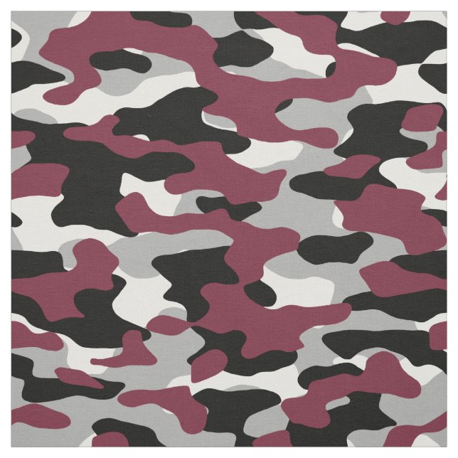 Camouflage aus Burgund, Schwarz, Weiß und Grau Stoff (Muster)