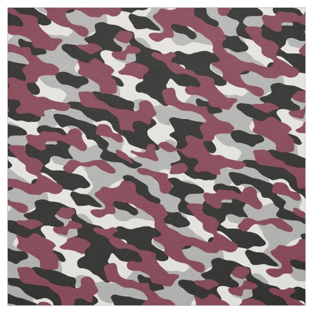 Camouflage aus Burgund, Schwarz, Weiß und Grau Stoff (Muster)