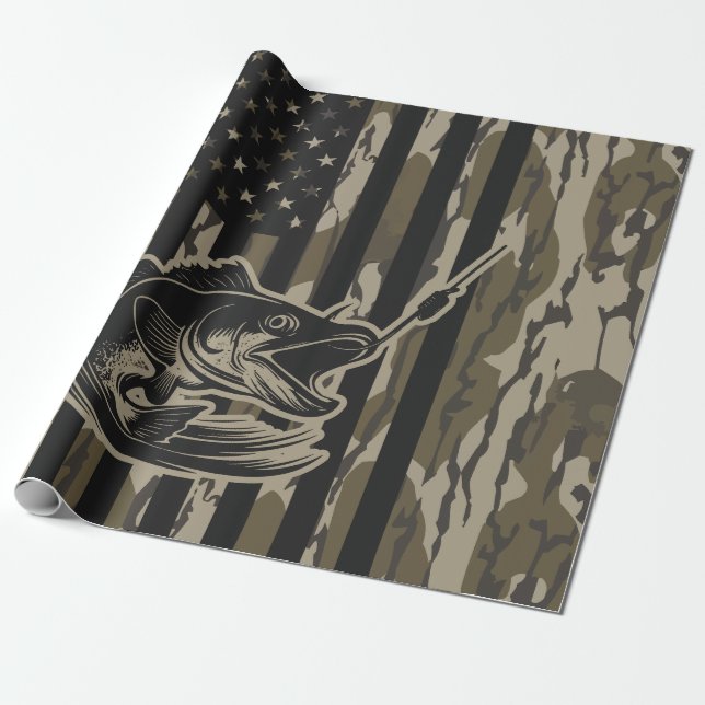 Camouflage Bass Fischen Flaggenflagge Bottomland C Geschenkpapier (Ungerollt)