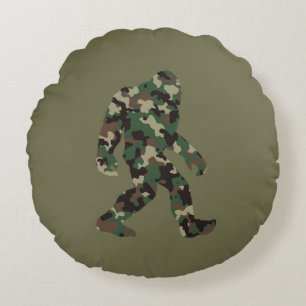 Camouflage Bigfoot Sasquatch Rundes Kissen