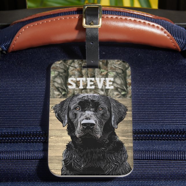 Camouflage Black Lab Hunde Tierbezeichnung Gepäckanhänger (Vorderseite Insitu 2)