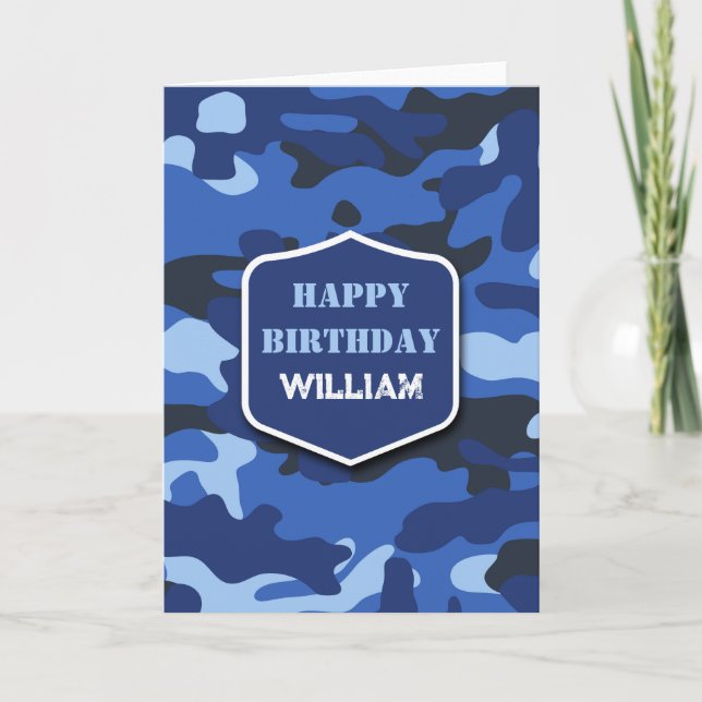 Camouflage Blue Camouflage Army Monogram Birthday Karte (Vorderseite)