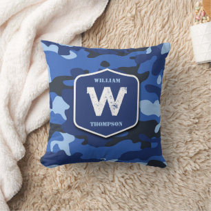 Camouflage Blue Camouflage Army Pattern Monogram Kissen