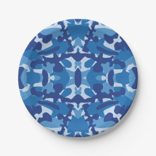 Camouflage Blue Camouflage Army Pattern Monogram Pappteller