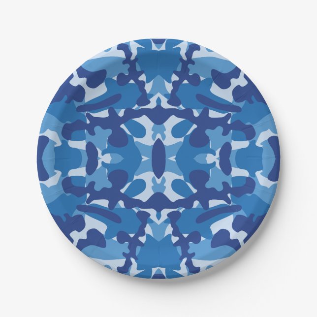 Camouflage Blue Camouflage Army Pattern Monogram Pappteller (Vorderseite)