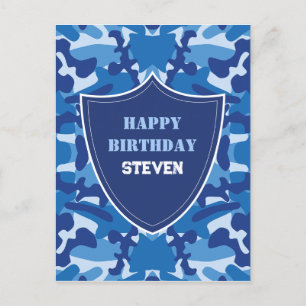Camouflage Blue Camouflage Army Pattern Monogram Postkarte