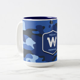 Camouflage Blue Camouflage Army Pattern Monogram Zweifarbige Tasse