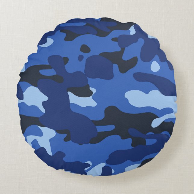 Camouflage Blue Camouflage Army Pattern Rundes Kissen (Vorderseite)