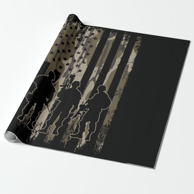Camouflage Bottomland - Amerikanische Flagge & Sol Geschenkpapier (Ungerollt)