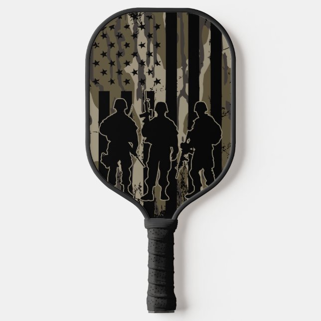 Camouflage Bottomland - Amerikanische Flagge & Sol Pickleball Schläger (Vorderseite)