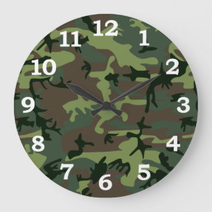 Camouflage Camo Green Brown Pattern Große Wanduhr