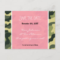Camouflage Camouflage & Pink Postcard Save the Dat