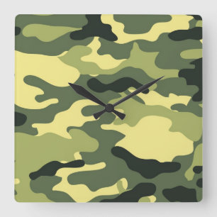 Camouflage Camping Jagd auf Green Camouflage Quadratische Wanduhr