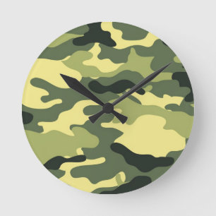 Camouflage Camping Jagd auf Green Camouflage Runde Wanduhr