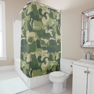 Camouflage Cats Army Green Kitty Cats Camouflage Duschvorhang