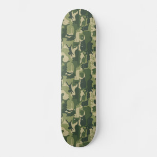 Camouflage Cats Pattern Army Green Kitats Camoufla Skateboard