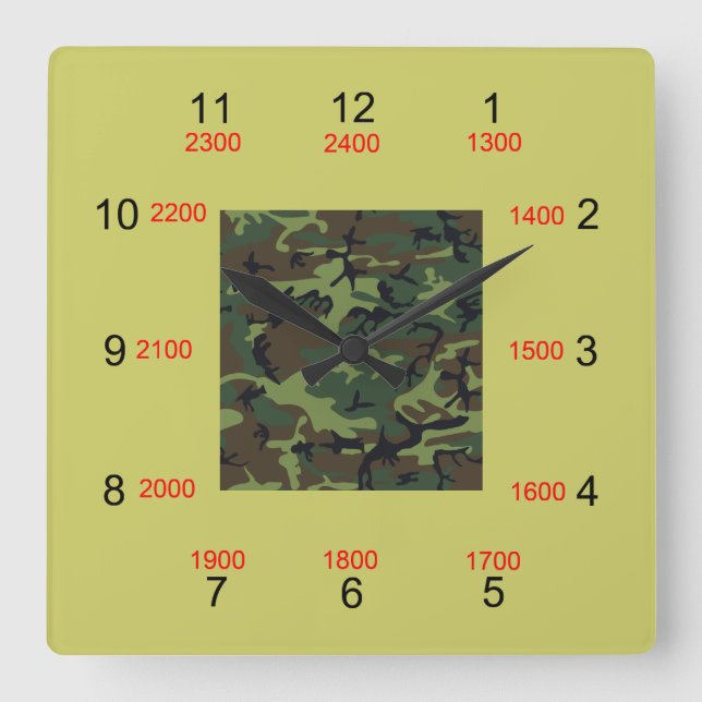 Camouflage-Center Militärzeitmauer Quadratische Wanduhr (Vorderseite)