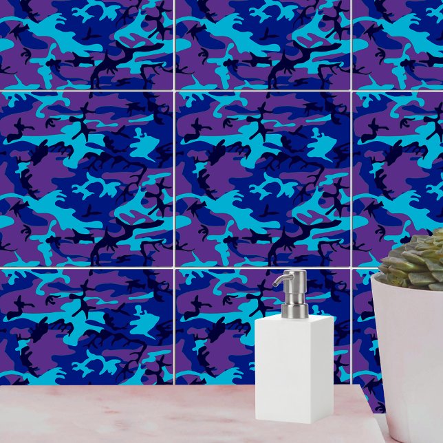 Camouflage Dark Blue & Lila Pattern Fliese (Camouflage Dark Blue & Purple Pattern Ceramic Tile)