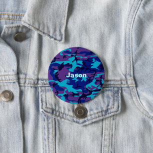 Camouflage Dark Blue und Lila Muster Name Button