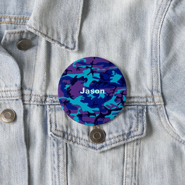 Camouflage Dark Blue und Lila Muster Name Button (Beispiel)