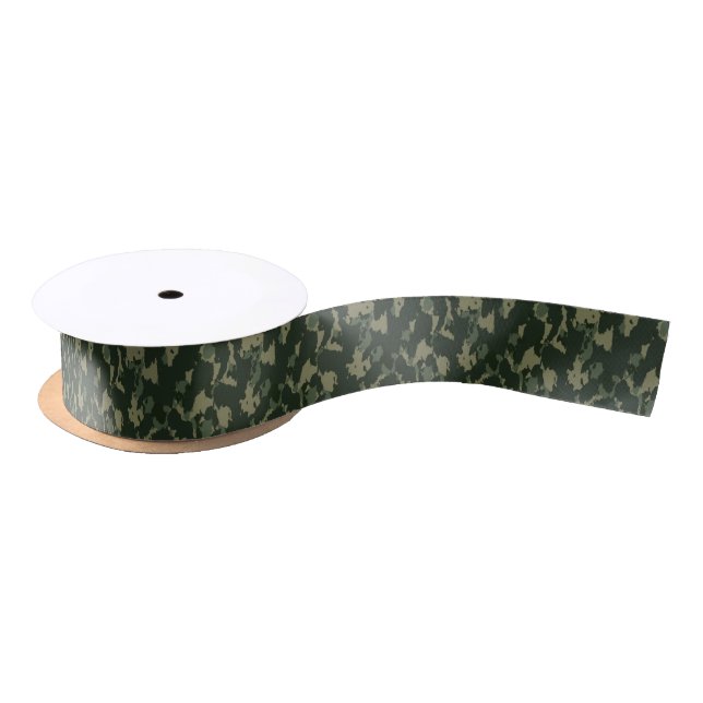 Camouflage Dark Green Gree Beige Camouflage Design Satinband (Spule)