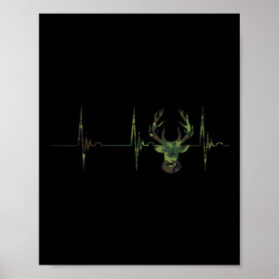 Camouflage Deer Antlers Jagen Heartbeat Ecg Puls Poster