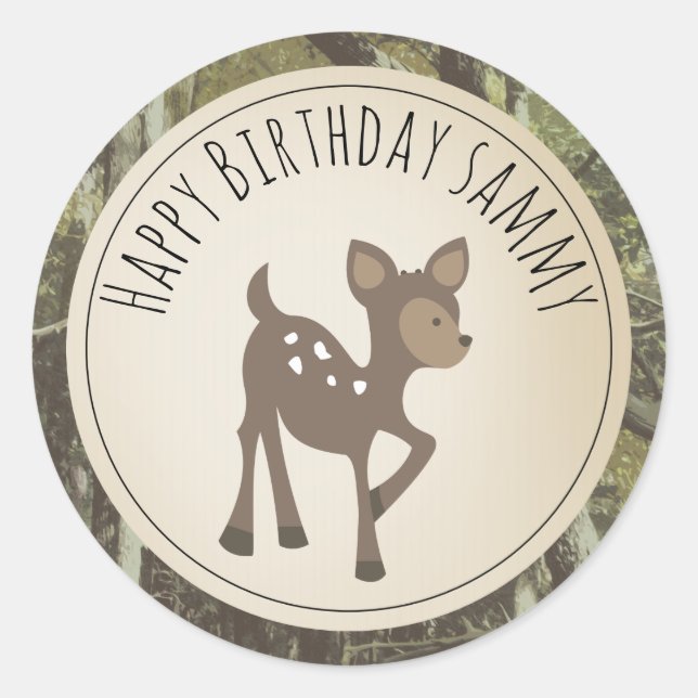 Camouflage Deer Birthday Runder Aufkleber (Vorderseite)