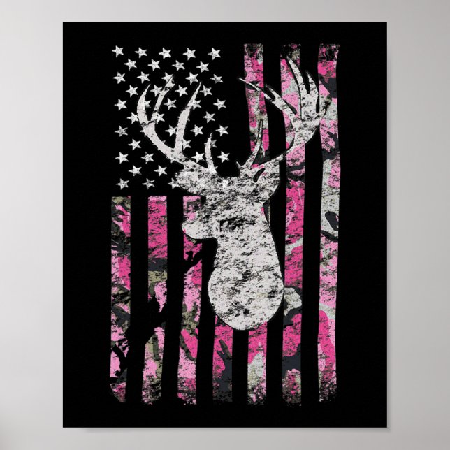 Camouflage der Hirschjagd Amerikanische Flagge Ros Poster (Vorne)