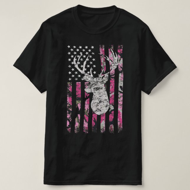 Camouflage der Hirschjagd Amerikanische Flagge Ros T-Shirt (Design vorne)