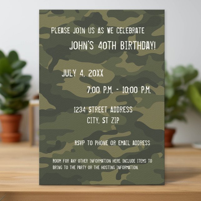 Camouflage Einladung zur Geburtstagspartei (Custom Party Invitation with Download Option)