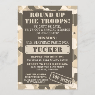 Camouflage Einladung zur Geburtstagspartei, Armee,