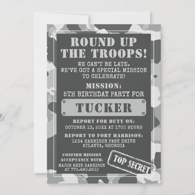 Camouflage Einladung zur Geburtstagspartei, Armee, (Vorderseite)